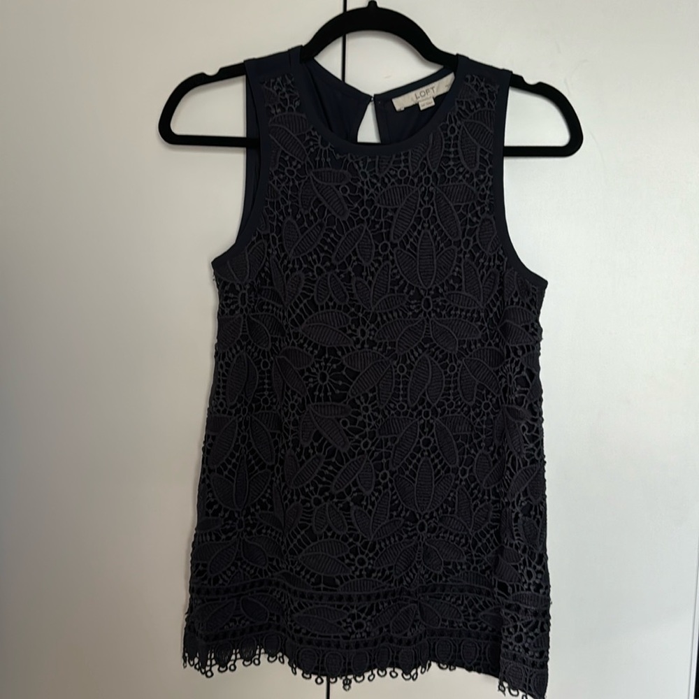 Loft navy tank top - dessy crocheted top